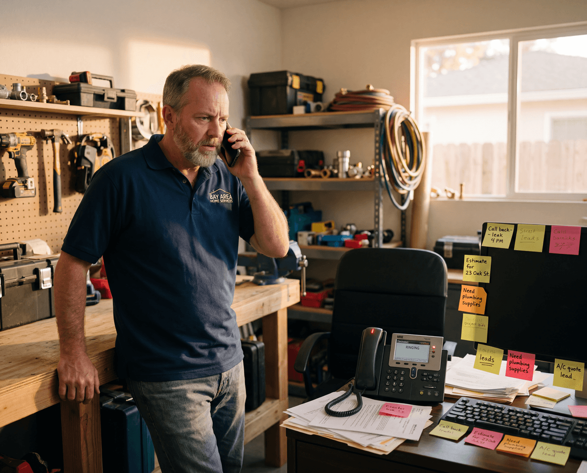 Home services contractor on the phone managing leads