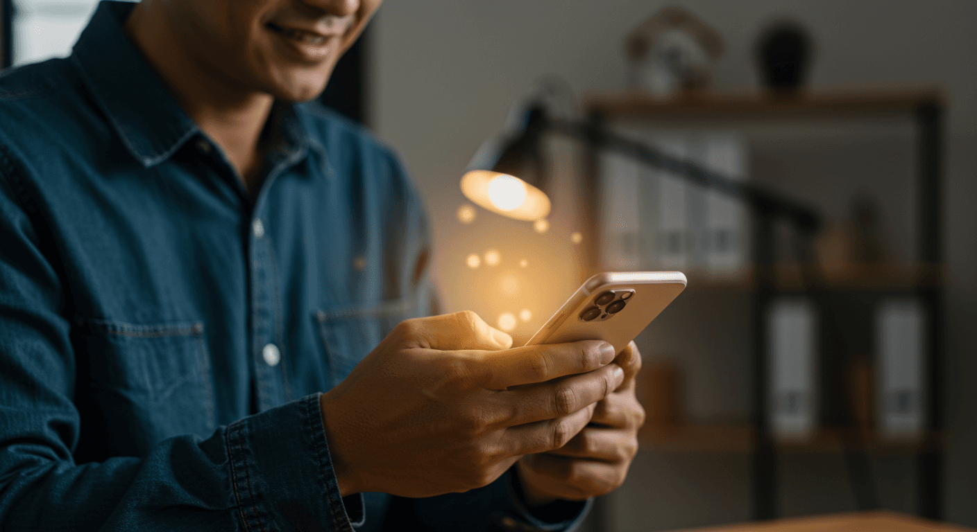 Business owner checking new leads on a smartphone