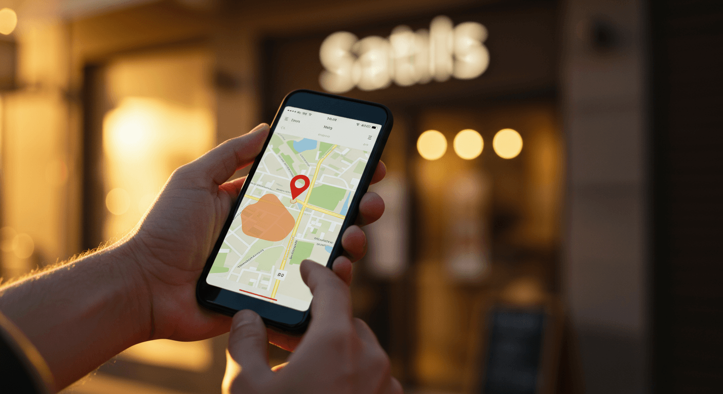 Hands holding a smartphone displaying a map