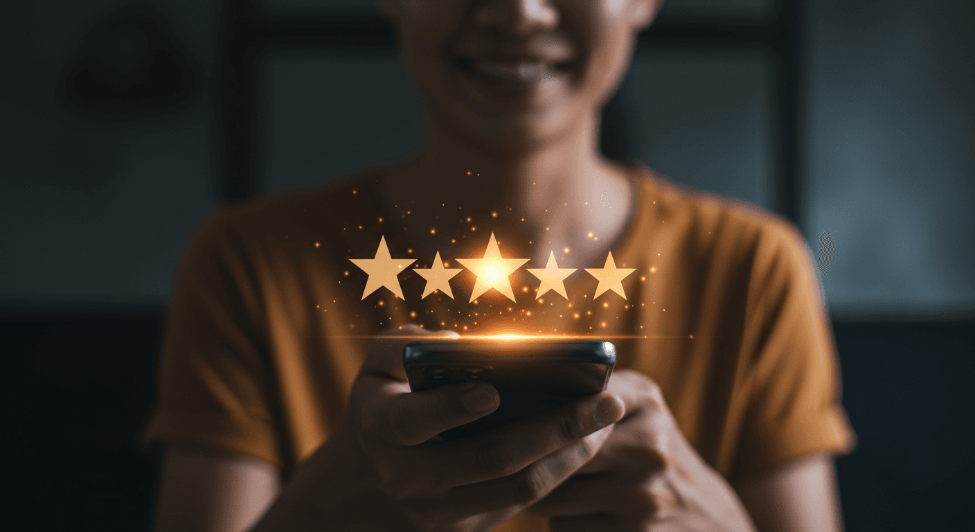 Smartphone showing five-star ratings