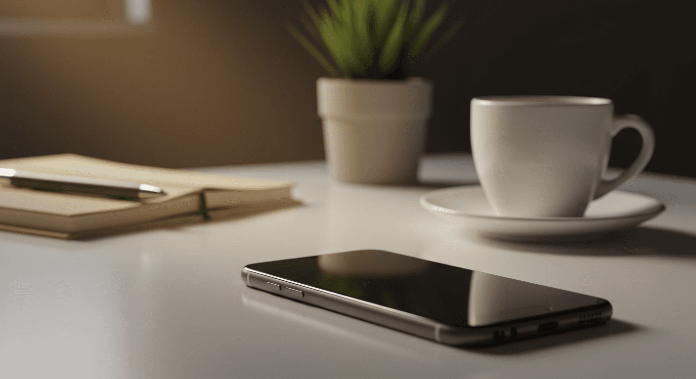 Smartphone on a clean desk with an incoming call